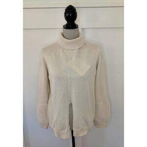 Eleventy Sweater in Ivory Large Knit Ribbed Turtleneck Slit Front Warmer Outdoor